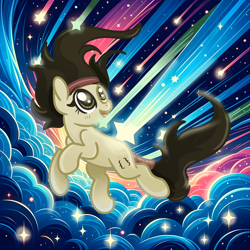 Size: 3500x3500 | Tagged: safe, artist:redpalette, oc, oc:null, earth pony, earth pony oc, falling, female, headband, mare, ponytail, sgap, smiling, sogreatandpowerful, sparkle, stars, vibrant