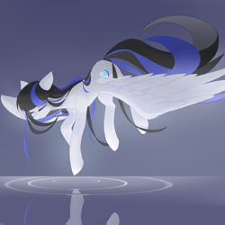 Size: 2000x2000 | Tagged: safe, artist:moshuijiumu, oc, pegasus, pony, black mane, cutie mark, eyes closed, female, gray coat, mare, pegasus oc, smiling, solo, tail, two toned mane, two toned tail, water