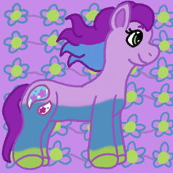 Size: 1200x1200 | Tagged: safe, artist:mintwhistle, part of a set, daisy paisley, earth pony, pony, g3, abstract background, female, gradient legs, mare, medibang paint, patterned background, smiling, solo, two toned mane