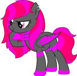 Size: 570x568 | Tagged: artist needed, safe, oc, oc only, oc:fuscia midnightv, bat pony, bat pony oc, ear piercing, earring, female, folded wings, jewelry, mare, piercing, raised hoof, simple background, smiling, solo, tail, transparent background, wings