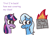 Size: 1411x1005 | Tagged: safe, artist:zoeyhorse, trixie, twilight sparkle, alicorn, pony, unicorn, burning, bust, dialogue, duo, duo female, female, horn, inconvenient trixie, mare, open mouth, open smile, school, simple background, smiling, this ended in fire, twilight sparkle (alicorn), white background