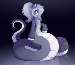 Size: 4687x4014 | Tagged: safe, artist:madelinne, oc, oc only, oc:elizza, lamia, original species, semi-anthro, belly, belly button, female, fluffy, jewelry, mare, ponytail, reflection, solo, unshorn fetlocks