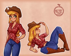 Size: 2290x1799 | Tagged: safe, artist:tmaldigo, applejack, human, belly button, eyes closed, female, humanized, outline, smiling, solo, white outline