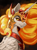Size: 1612x2167 | Tagged: safe, artist:kelkessel, daybreaker, alicorn, pony, equestria at war mod, g4, black background, bust, digital art, ethereal mane, eyeshadow, fangs, feather, folded wings, gem, helmet, horn, jewelry, looking at you, makeup, mane of fire, orange eyes, peytral, portrait, regalia, simple background, smiling, smiling at you, solo, teeth, wings
