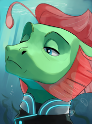 Size: 1560x2100 | Tagged: safe, artist:egil, oc, oc only, oc:hard line, seapony (g4), equestria at war mod, bust, clothes, portrait, solo, underwater, water