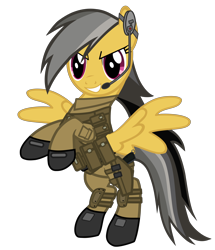 Size: 6700x7800 | Tagged: safe, artist:dolphinfox, daring do, pony, g4, bipedal, clothes, gun, handgun, headset, military, pistol, simple background, transparent background, vector, weapon