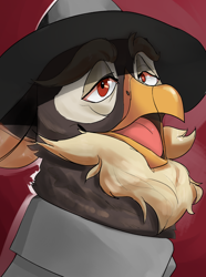 Size: 1820x2450 | Tagged: safe, artist:egil, oc, oc only, oc:vasile cel tradat, griffon, equestria at war mod, beak, beard, bust, clothes, facial hair, hat, open beak, open mouth, portrait, solo