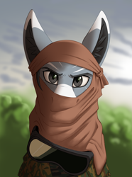 Size: 2000x2692 | Tagged: safe, artist:twotail813, oc, oc only, zebra, equestria at war mod, bust, clothes, command and conquer, command and conquer: generals, dr. thrax, ear fluff, portrait, solo, visor