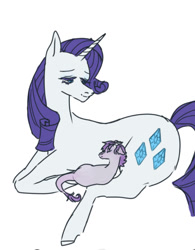 Size: 714x915 | Tagged: safe, artist:cherrezzart, rarity, oc, oc:treasure, dracony, hybrid, pony, unicorn, duo, female, foal, horn, interspecies offspring, lying down, mama rarity, mare, mother and child, mother and daughter, offspring, parent:rarity, parent:spike, parents:sparity, prone, simple background, sleeping, white background