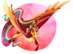 Size: 1920x1421 | Tagged: safe, artist:oneiria-fylakas, oc, oc only, oc:spring petals, alicorn, pony, alicorn oc, concave belly, female, flying, horn, large wings, mare, multicolored hair, not sunny starscout, rainbow hair, rainbow tail, solo, spread wings, tail, wings