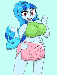 Size: 3000x4000 | Tagged: safe, artist:c_w, sonata dusk, human, equestria girls, g4, belly button, breasts, busty sonata dusk, eyelashes, eyeshadow, female, looking at you, makeup, open mouth, open smile, plump, purse, smiling, smiling at you, solo, thighs, wide hips