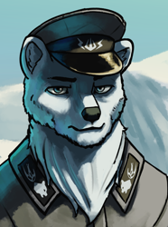 Size: 3120x4200 | Tagged: safe, artist:neither, oc, oc only, oc:bjornling, bear, polar bear, equestria at war mod, bust, cap, clothes, hat, portrait, solo