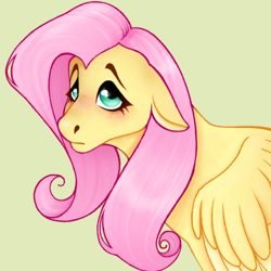 Size: 1280x1280 | Tagged: safe, artist:skippyisabramble, fluttershy, pegasus, pony, blushing, cute, female, floppy ears, frown, green background, mare, shyabetes, simple background, solo, wings, wings down