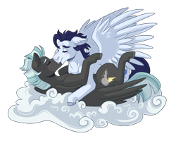Size: 3200x2600 | Tagged: safe, artist:monnarcha, soarin', thunderlane, pony, cloud, gay, kissing, male, shipping, simple background, soarilane, transparent background