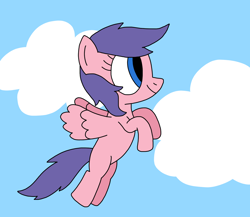 Size: 1398x1213 | Tagged: safe, artist:samanthathehoneypony36, north star (g1), pegasus, pony, g1, g4, adult blank flank, blank flank, closed mouth, cloud, cloudy, cute, female, flapping, flying, g1 northabetes, g1 to g4, generation leap, hooves, hooves up, like rainbow dash, mare, north star can fly, sky, smiling, solo, spread wings, tail, wind, windswept hair, windswept mane, windswept tail, wings