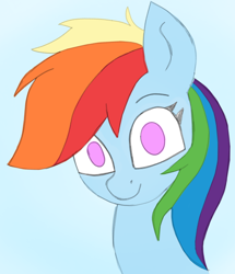 Size: 686x798 | Tagged: safe, artist:theonlyone, rainbow dash, pegasus, pony, g4, female, looking at you, mare, multicolored hair, no pupils, rainbow hair, simple background, smiling, solo