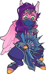 Size: 846x1352 | Tagged: safe, artist:medictastic, derpibooru exclusive, pipp petals, pegasus, pony, g5, belt, boots, clothes, commission, cosplay, costume, crossover, crown, fan, fans, female, fingerless gloves, gloves, jewelry, kitana, mare, mask, mortal kombat, mortal kombat 1, regalia, shirt, shoes, simple background, sitting, solo, tights, unshorn fetlocks, white background