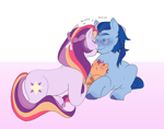 Size: 2016x1587 | Tagged: safe, artist:aztrial, argyle starshine, sunny starscout, sunny starscout's mother, earth pony, pony, g5, baby, baby pony, cute, female, glasses, male, mare, nuzzling, stallion, straight, trio