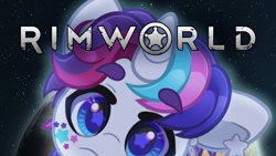Size: 1920x1080 | Tagged: safe, artist:partypievt, oc, oc only, oc:party pie, pony, unicorn, anthro, ear flick, ear piercing, earring, eyebrows, eyebrows visible through hair, facial markings, horn, jewelry, looking at you, macro, piercing, rimworld, solo, space, starry eyes, thumbnail, wingding eyes