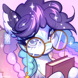 Size: 3000x3000 | Tagged: safe, artist:sugarstar, oc, oc only, earth pony, pony, book, ear piercing, glasses, icon, piercing, solo, sparkles