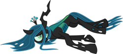Size: 2231x994 | Tagged: safe, alternate version, artist:byteslice, queen chrysalis, changeling, changeling queen, frenemies (episode), g4, .svg available, concave belly, female, floppy ears, horn, lanky, long legs, lying down, on side, simple background, skinny, solo, svg, tall, thin, transparent background, vector, wings