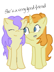 Size: 391x516 | Tagged: safe, artist:3d4d, cream puff, pumpkin cake, earth pony, pony, unicorn, g4, creambetes, cute, duo, eyes closed, female, filly, foal, friends, horn, older, older cream puff, older pumpkin cake, pumpkinbetes, smiling