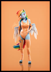 Size: 4000x5656 | Tagged: safe, artist:imafutureguitarhero, part of a set, rainbow dash, pegasus, anthro, unguligrade anthro, g4, 3d, absurd resolution, adorasexy, arm fluff, bare shoulders, border, cheek fluff, chest fluff, chromatic aberration, clothes, colored eyebrows, colored eyelashes, colored wings, cute, dreamworks face, ear fluff, evening gloves, female, film grain, fingerless elbow gloves, fingerless gloves, floppy ears, fluffy, fluffy hair, fluffy mane, fluffy tail, gloves, grin, hand on hip, head tilt, hoof fluff, latex, latex clothes, latex gloves, latex leotard, latex socks, latex stockings, latex suit, leg fluff, leotard, long gloves, looking at you, mare, multicolored hair, multicolored mane, multicolored tail, neck fluff, one ear down, orange latex, paintover, reflection, revamped anthros, revamped ponies, sexy, shiny, shoulder fluff, signature, simple background, skindentation, smiling, smiling at you, socks, solo, source filmmaker, stockings, tail, thigh highs, two toned wings, unshorn fetlocks, vertical, wall of tags, wing fluff, wings