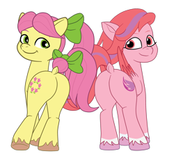 Size: 2564x2301 | Tagged: safe, artist:gmaplay, posey bloom, windy, earth pony, pegasus, pony, g5, my little pony: a new generation, butt, dock, duo, duo female, female, fit right in (g5), mare, plot, plot pair, poseybutt, simple background, tail, transparent background, watch us shake our unicorn butts, windybutt