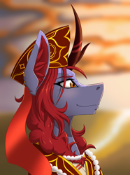 Size: 2000x2692 | Tagged: safe, artist:twotail813, oc, oc only, oc:roaring fire, kirin, equestria at war mod, bust, clothes, hat, portrait, solo