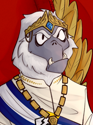 Size: 520x700 | Tagged: safe, artist:bunnyshrubby, oc, oc only, oc:alokassa i, yeti, equestria at war mod, bust, clothes, crown, jewelry, necklace, portrait, regalia, solo