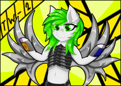 Size: 4214x3000 | Tagged: safe, artist:twinky, oc, cyborg, pegasus, pony, artificial wings, augmented, green eyes, green mane, wings