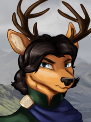 Size: 1560x2100 | Tagged: safe, artist:kelkessel, oc, oc only, oc:asbjoern hallgilsson, deer, equestria at war mod, antlers, bust, clothes, deer oc, non-pony oc, portrait, solo