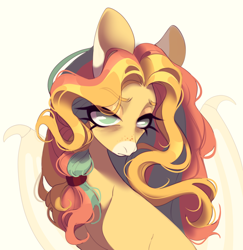 Size: 3624x3728 | Tagged: safe, artist:meggychocolatka, oc, oc only, pony, bust, green hair, red hair, solo, yellow body, yellow hair