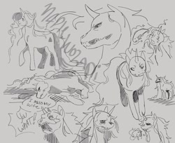 Size: 2048x1675 | Tagged: safe, artist:maplewozapi, oc, oc only, oc:maple, unnamed oc, original species, pony, umbra pony, g4, monochrome