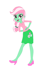 Size: 406x654 | Tagged: safe, artist:leahrow, artist:selenaede, minty, human, equestria girls, g3, g4, base used, clothes, cutie mark on clothes, equestria girls style, equestria girls-ified, freckles, green skin, hand on hip, high heels, looking at you, open mouth, open smile, pink eyes, pink hair, recolor, shoes, simple background, smiling, solo, white background