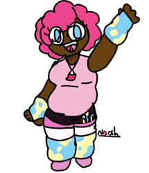 Size: 972x1130 | Tagged: artist needed, safe, pinkie pie, human, arm warmers, chubby, clothes, cutie mark on clothes, humanized, leg warmers, solo