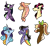 Size: 1940x1832 | Tagged: safe, artist:penultimate-wishes, oc, oc only, oc:chocolate raspberry crumble, oc:clover chorus, oc:magnolia bloom, oc:prismatic, oc:rusty horseshoe, oc:seaside glitter, alicorn, earth pony, pegasus, pony, unicorn, alicorn oc, black sclera, bust, ear piercing, earring, earth pony oc, fangs, female, freckles, grin, horn, jewelry, lip piercing, looking at you, magical lesbian spawn, male, mare, next generation, offspring, parent:applejack, parent:big macintosh, parent:cheese sandwich, parent:fluttershy, parent:king sombra, parent:orchard blossom, parent:pinkie pie, parent:quibble pants, parent:rainbow dash, parent:rarity, parent:sassy saddles, parent:trouble shoes, parent:twilight sparkle, parents:cheesepie, parents:fluttermac, parents:quibbledash, parents:rarisaddles, parents:troublejack, parents:twibra, pegasus oc, piercing, ribbon, simple background, smiling, stallion, transparent background, unicorn oc, wings