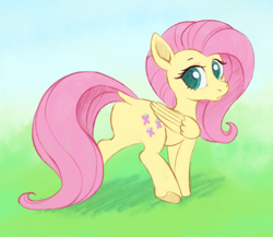 Size: 1517x1318 | Tagged: safe, artist:colossalstinker, fluttershy, pegasus, pony, g4, butt, cute, dock, female, flutterbutt, grass, looking back, mare, plot, shyabetes, solo, tail, tail aside, walking