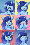 Size: 1376x2048 | Tagged: safe, artist:nari_artsz, misty brightdawn, pony, unicorn, g5, angry, blushing, covering mouth, cute, expressions, female, floppy ears, happy, horn, mare, mistybetes, solo, starry eyes, wingding eyes