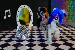 Size: 4119x2746 | Tagged: safe, alternate version, artist:malte279, part of a set, dj pon-3, octavia melody, vinyl scratch, pony, g4, cello, chase, chenille, chenille stems, chenille wire, craft, disco ball, duo, duo female, female, musical instrument, pipe cleaner sculpture, pipe cleaners
