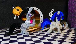 Size: 5422x3124 | Tagged: safe, alternate version, artist:malte279, part of a set, dj pon-3, octavia melody, vinyl scratch, pony, g4, cello, chase, chenille, chenille stems, chenille wire, craft, disco ball, duo, duo female, female, musical instrument, pipe cleaner sculpture, pipe cleaners