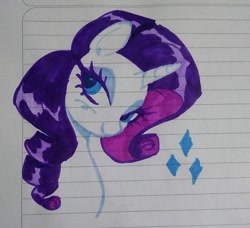 Size: 1440x1313 | Tagged: safe, artist:dulcesilly, rarity, pony, unicorn, g4, bust, female, horn, lidded eyes, lined paper, mare, marker drawing, smiling, solo, traditional art