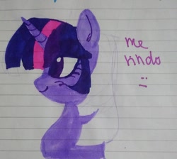 Size: 1440x1292 | Tagged: safe, artist:dulcesilly, twilight sparkle, pony, unicorn, g4, bust, female, horn, lined paper, mare, marker drawing, profile, smiling, solo, traditional art, unicorn twilight, wip