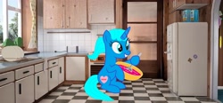 Size: 3912x1816 | Tagged: safe, artist:memeartboi, oc, oc only, pony, unicorn, baking, beautiful, bowl, cake, cooking, cute, dishes, female, female oc, food, happy, heart, horn, kitchen, mare, mare oc, mixing, mixing bowl, mother, mother knows best, nicole watterson, ponified, pony oc, real life background, refrigerator, smiling, solo, spoon, strawberry cake, the amazing world of gumball, unicorn oc