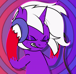 Size: 1024x1005 | Tagged: safe, artist:vilord, oc, pony, unicorn, animated, commission, gif, headphones, horn, smiling