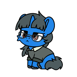 Size: 600x600 | Tagged: safe, artist:sugar morning, oc, oc only, oc:mint petal, pony, unicorn, :<, behaving like a cat, clothes, commission, cute, glasses, horn, simple background, sitting, solo, suit, transparent background, unshorn fetlocks, ych result