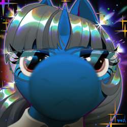 Size: 3000x3000 | Tagged: safe, artist:rrd-artist, oc, oc only, oc:mint petal, pony, unicorn, close-up, clothes, commission, extreme close-up, eyelashes, glasses, horn, looking at you, snoot, sparkles, suit, ych result