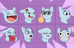 Size: 3600x2324 | Tagged: safe, artist:joaothejohn, pony, blushing, commission, cute, emoji, emotes, expressions, glasses, heart, laughing, lidded eyes, meme, open mouth, poggers, shy, simple background, smiling, solo, text, your character here