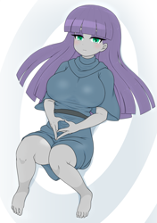 Size: 2067x2930 | Tagged: safe, artist:batipin, maud pie, human, equestria girls, g4, barefoot, big breasts, breasts, busty maud pie, feet, female, looking at you, missing accessory, missing shoes, solo, toenails, toes