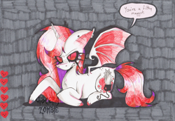 Size: 2777x1910 | Tagged: safe, artist:viscerazombie, oc, oc only, oc:chainsaw massacre, bat pony, unicorn, bat wings, chest fluff, ear fluff, ear piercing, earring, horn, jewelry, piercing, solo, unshorn fetlocks, wings